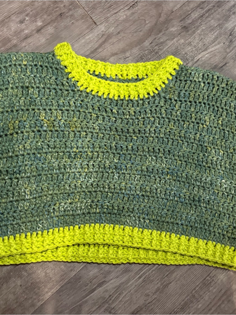 Urban Outfitters Green Crochet Crewneck Sweater with Neon Trim